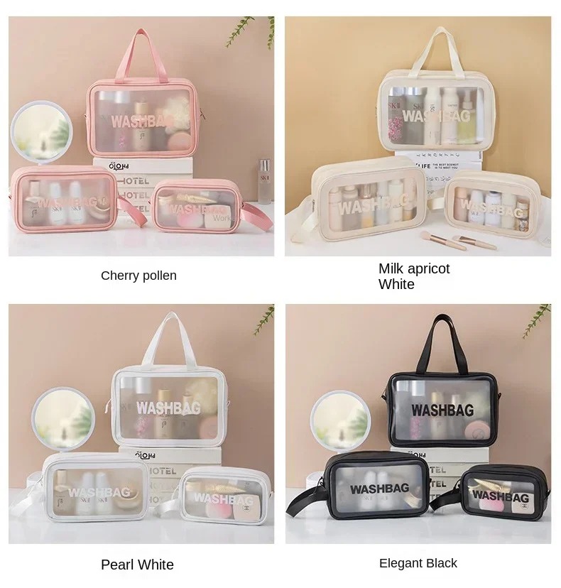 Portable Makeup Bag Large Capacity Make Up Brushes Lipstick Powder Travel Cosmetics Storage Toiletry Bag Waterproof Transparent