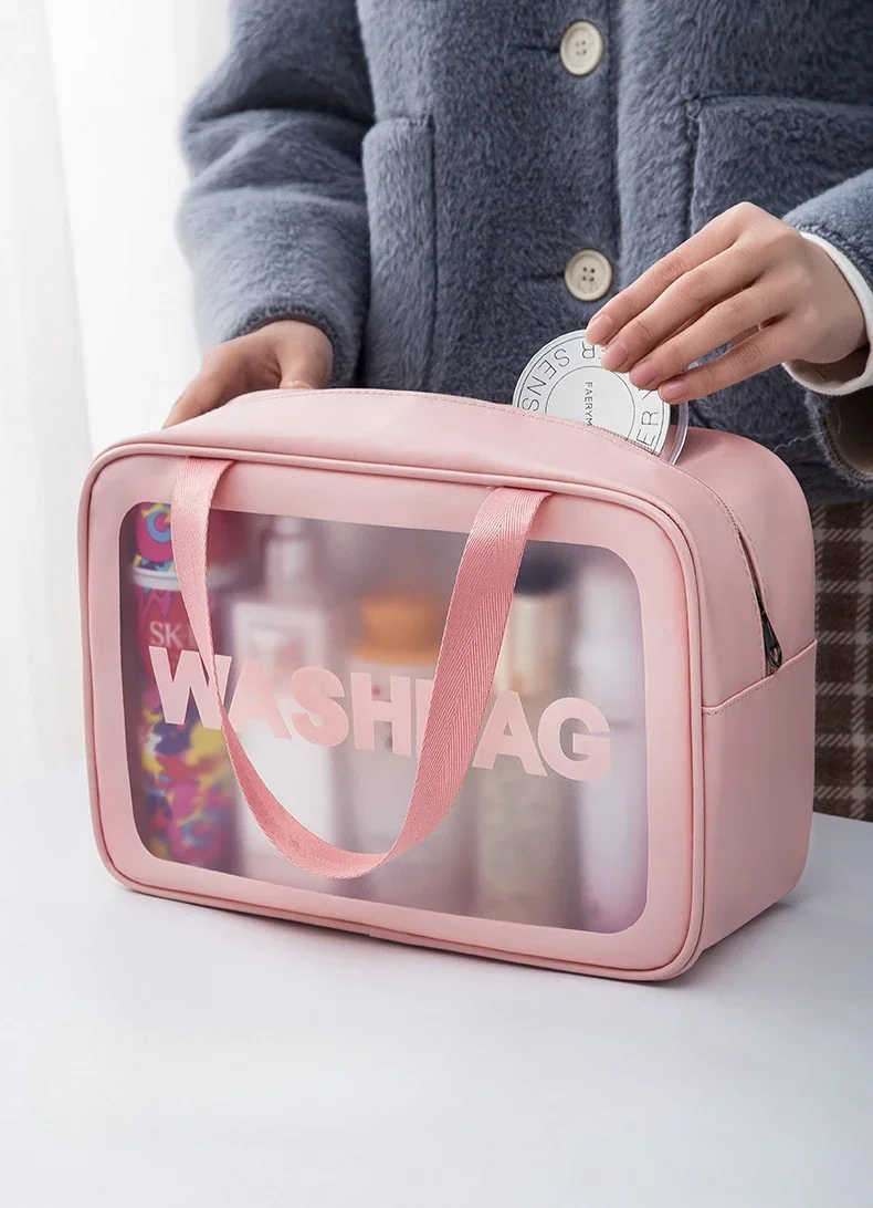 Portable Makeup Bag Large Capacity Make Up Brushes Lipstick Powder Travel Cosmetics Storage Toiletry Bag Waterproof Transparent
