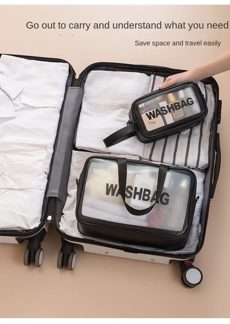 Portable Makeup Bag Large Capacity Make Up Brushes Lipstick Powder Travel Cosmetics Storage Toiletry Bag Waterproof Transparent