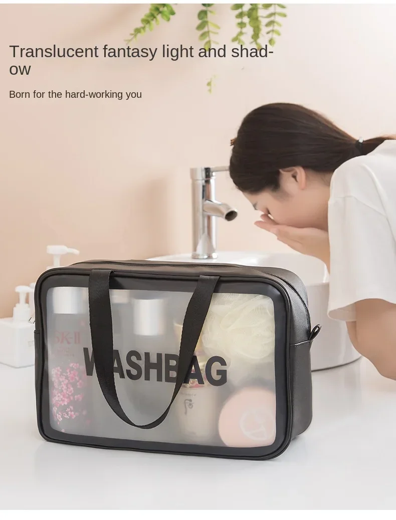 Portable Makeup Bag Large Capacity Make Up Brushes Lipstick Powder Travel Cosmetics Storage Toiletry Bag Waterproof Transparent