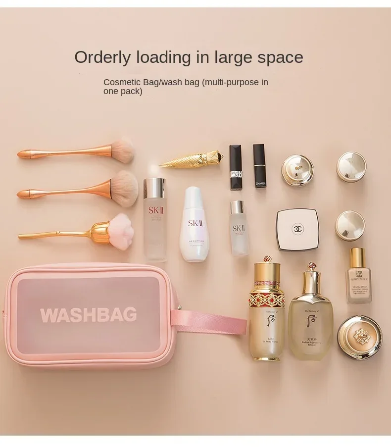 Portable Makeup Bag Large Capacity Make Up Brushes Lipstick Powder Travel Cosmetics Storage Toiletry Bag Waterproof Transparent