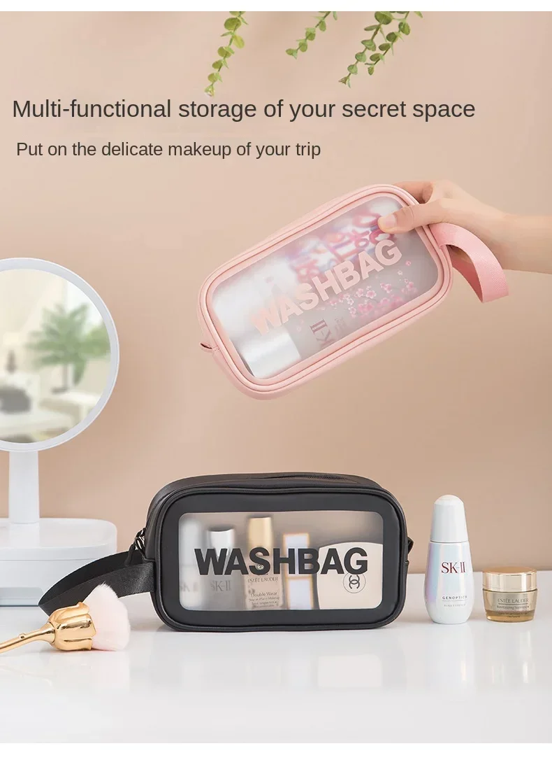 Portable Makeup Bag Large Capacity Make Up Brushes Lipstick Powder Travel Cosmetics Storage Toiletry Bag Waterproof Transparent