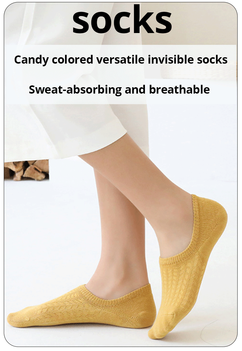 5 Pairs Summer Thin Mesh Socks Ladys Shallow Silicone Anti Slip Invisible Socks Lovely Solid Color Boat Socks