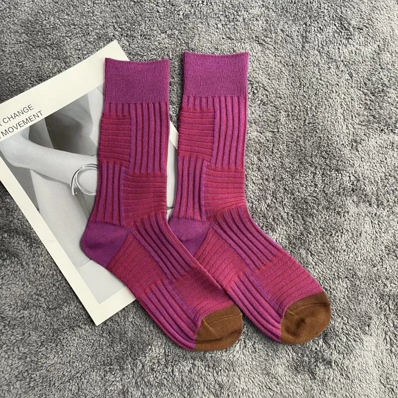Soft Combed Cotton Women's Two Toe Socks Fashion Retro Striped Color Matching Harajuku Japanese Sandals Tabi Socks Autumn Winter