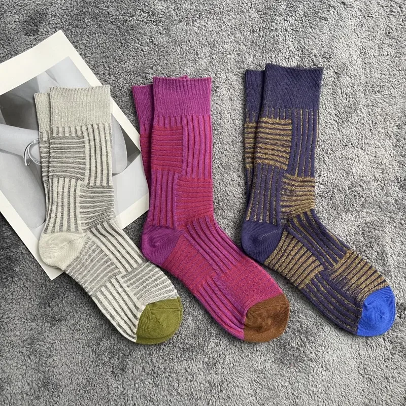 Soft Combed Cotton Women's Two Toe Socks Fashion Retro Striped Color Matching Harajuku Japanese Sandals Tabi Socks Autumn Winter