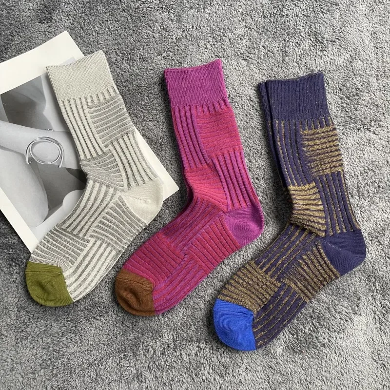 Soft Combed Cotton Women's Two Toe Socks Fashion Retro Striped Color Matching Harajuku Japanese Sandals Tabi Socks Autumn Winter