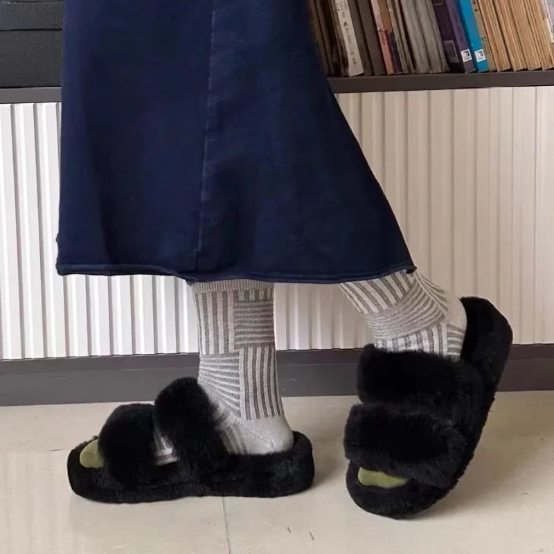 Soft Combed Cotton Women's Two Toe Socks Fashion Retro Striped Color Matching Harajuku Japanese Sandals Tabi Socks Autumn Winter