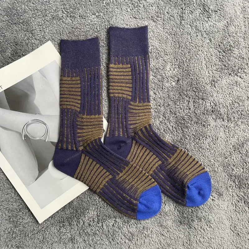 Soft Combed Cotton Women's Two Toe Socks Fashion Retro Striped Color Matching Harajuku Japanese Sandals Tabi Socks Autumn Winter