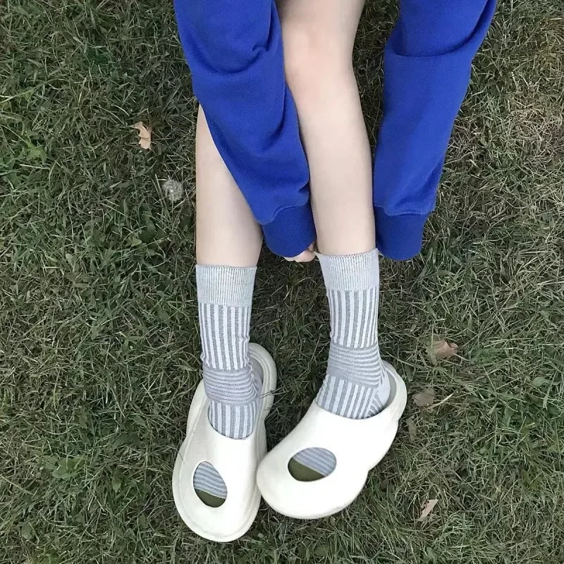 Soft Combed Cotton Women's Two Toe Socks Fashion Retro Striped Color Matching Harajuku Japanese Sandals Tabi Socks Autumn Winter