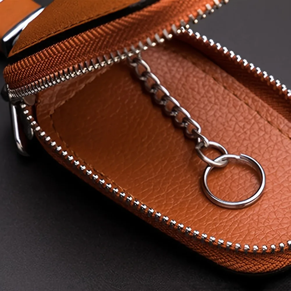 1pc Retro Fashion Business Multi-Functional Key Protection Case, Men's Casual Portable Key Organizer With Large Capacity, Zipper