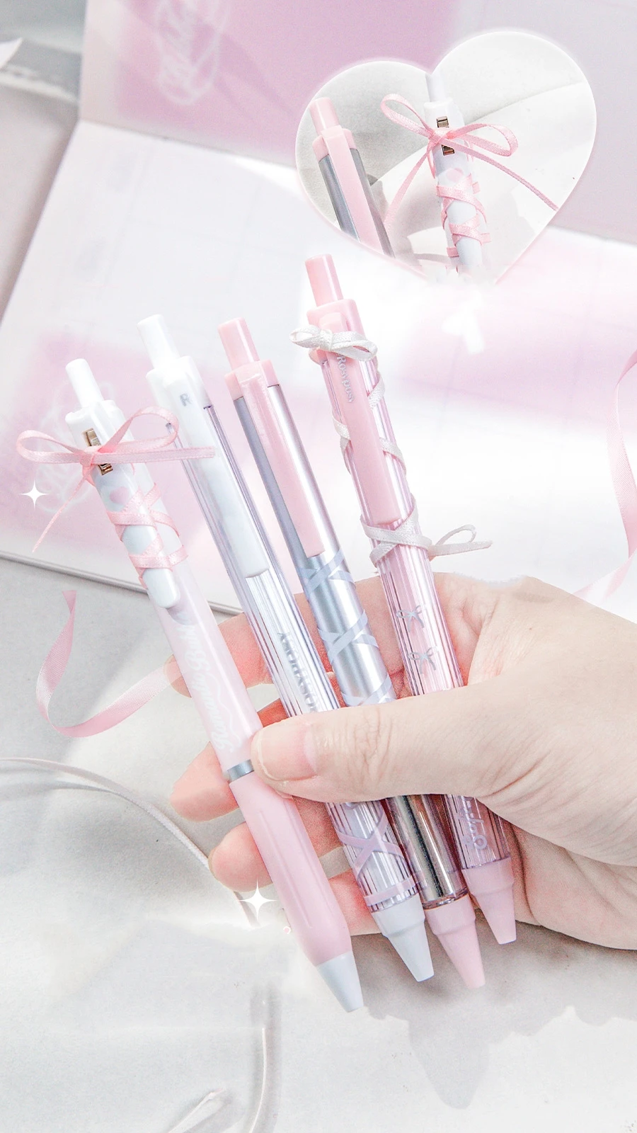 4pcs Soft Ribbon Gel Pens Set Romantic Ballet 0.38mm/0.5mm Ballpoint Quick-dry Black Ink for Writing F7659