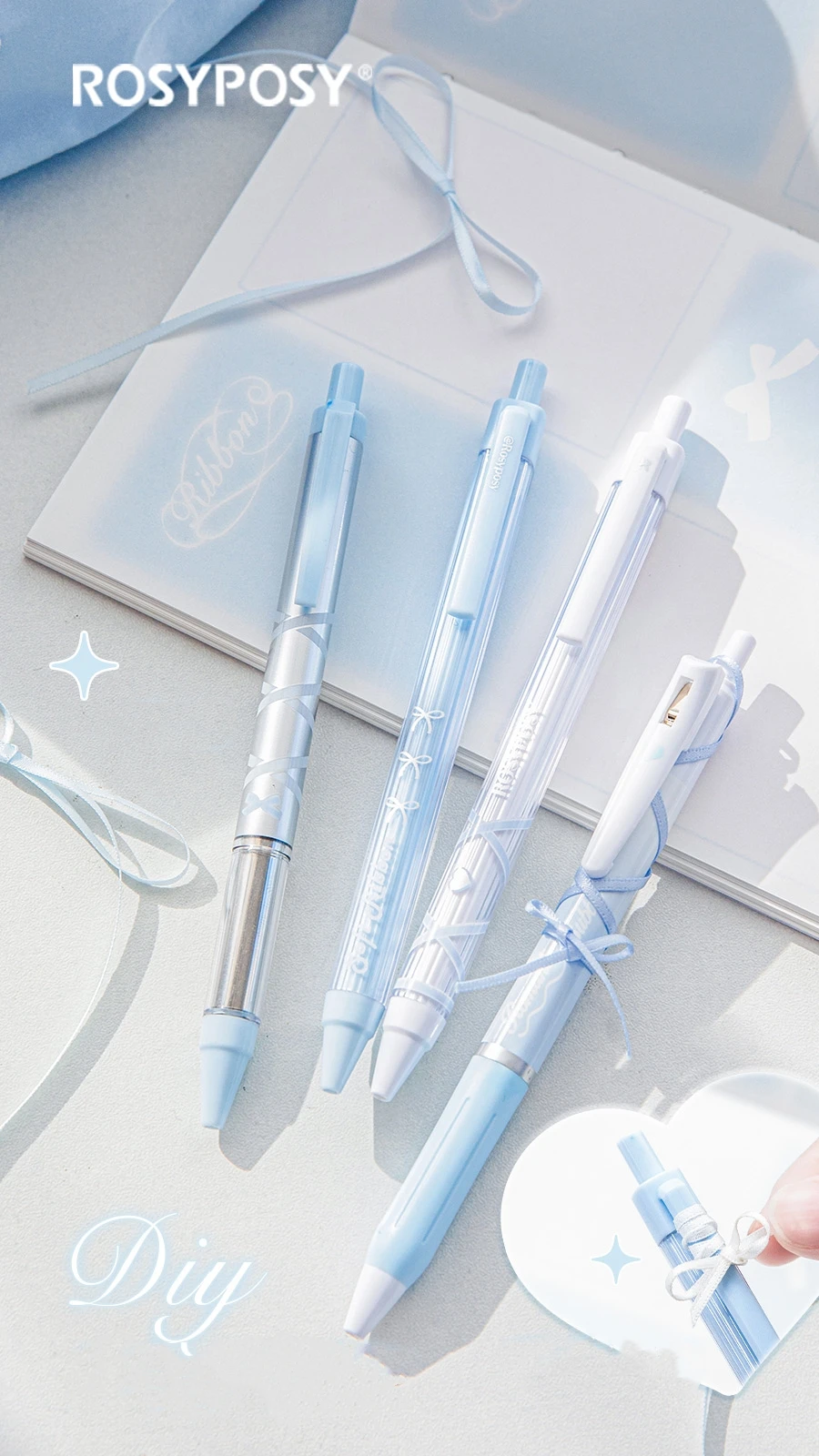 4pcs Soft Ribbon Gel Pens Set Romantic Ballet 0.38mm/0.5mm Ballpoint Quick-dry Black Ink for Writing F7659