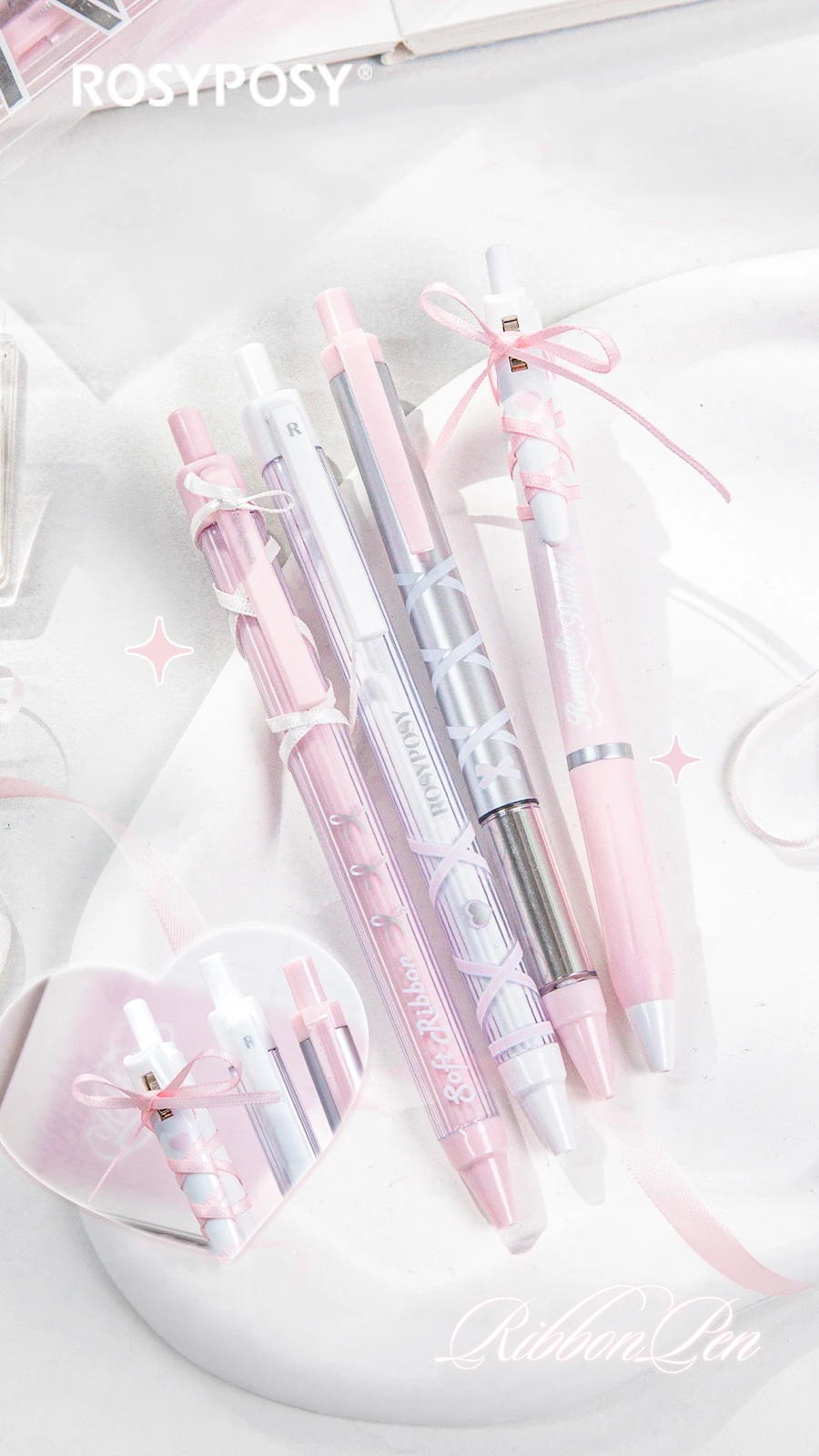4pcs Soft Ribbon Gel Pens Set Romantic Ballet 0.38mm/0.5mm Ballpoint Quick-dry Black Ink for Writing F7659