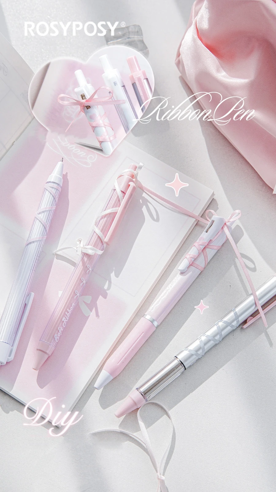 4pcs Soft Ribbon Gel Pens Set Romantic Ballet 0.38mm/0.5mm Ballpoint Quick-dry Black Ink for Writing F7659