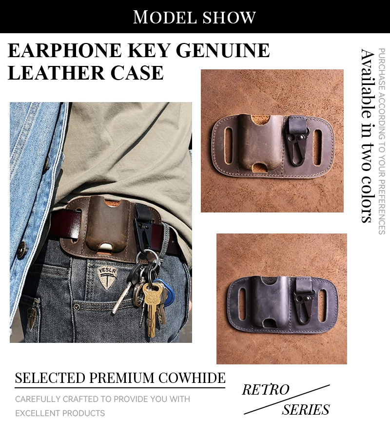 1pcMen's casual genuine leather case, handmade,suitable for airpods pro headphones and headphones of the same size