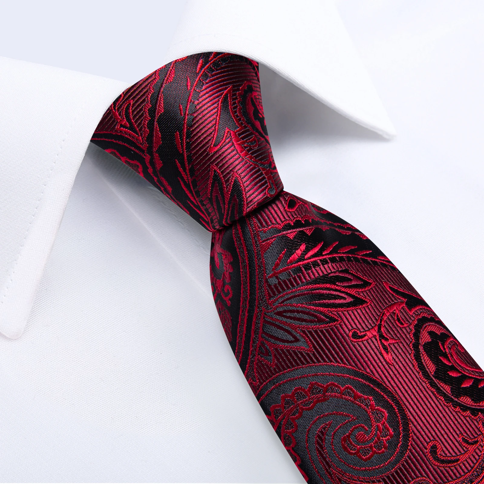 Luxury Floral Striped Solid Men's 8 cm Red Tie Set Handkerchief Cufflinks Business Wedding Prom Groom Accsessories Gift Men