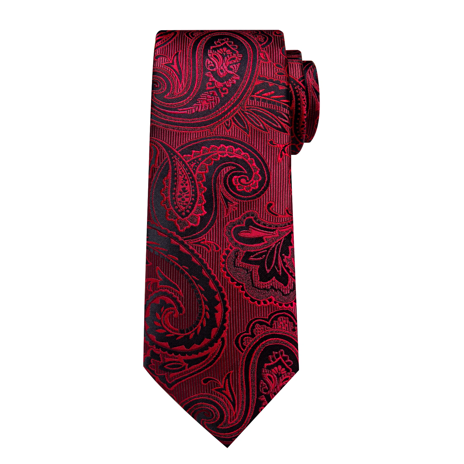 Luxury Floral Striped Solid Men's 8 cm Red Tie Set Handkerchief Cufflinks Business Wedding Prom Groom Accsessories Gift Men