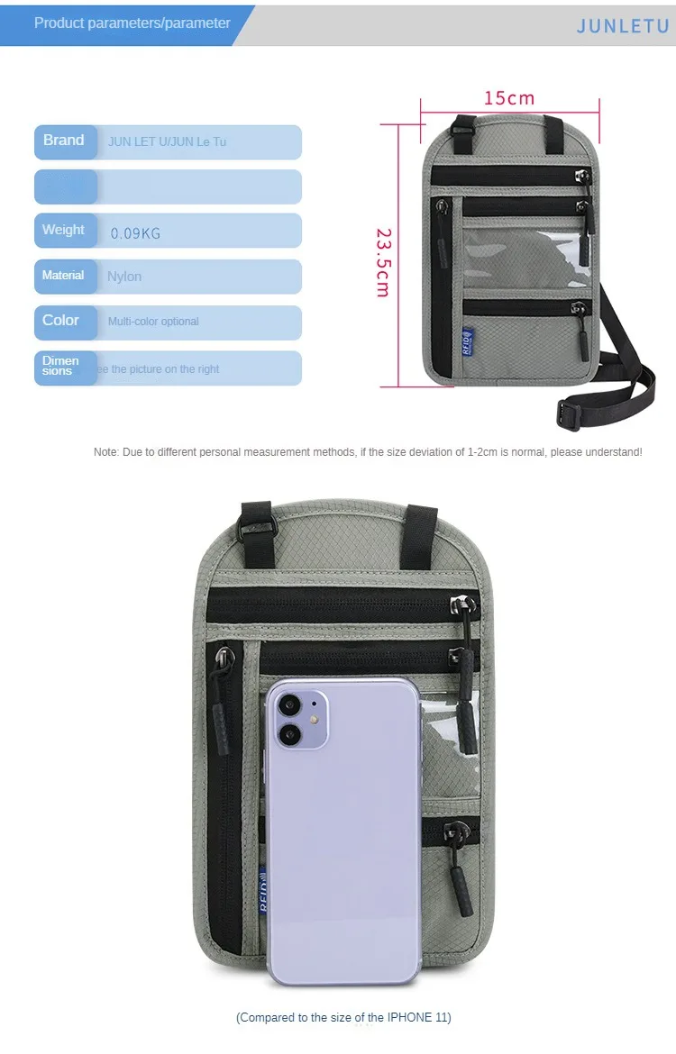 Multifunctional Halter Neck Passport Bag RFID Crossbody Shoulder Storage Bag Ticket Document Protective Cover Credit Card Holder