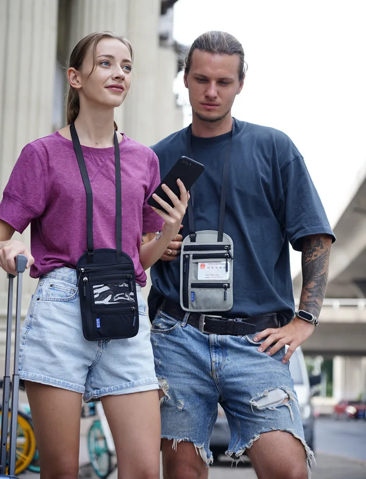 Multifunctional Halter Neck Passport Bag RFID Crossbody Shoulder Storage Bag Ticket Document Protective Cover Credit Card Holder