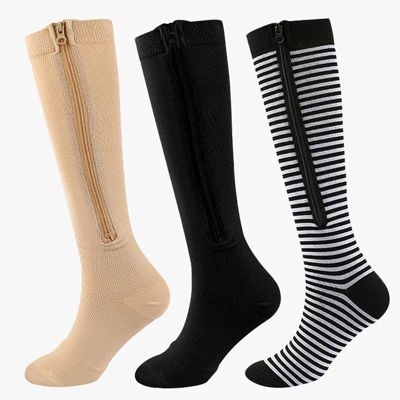 Compression Stockings Sports Pressure Long Cycling Socks Zipper Professional Leg Support Thick Women Varicose Vein Socks