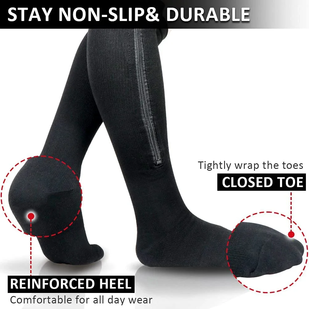 Compression Stockings Sports Pressure Long Cycling Socks Zipper Professional Leg Support Thick Women Varicose Vein Socks
