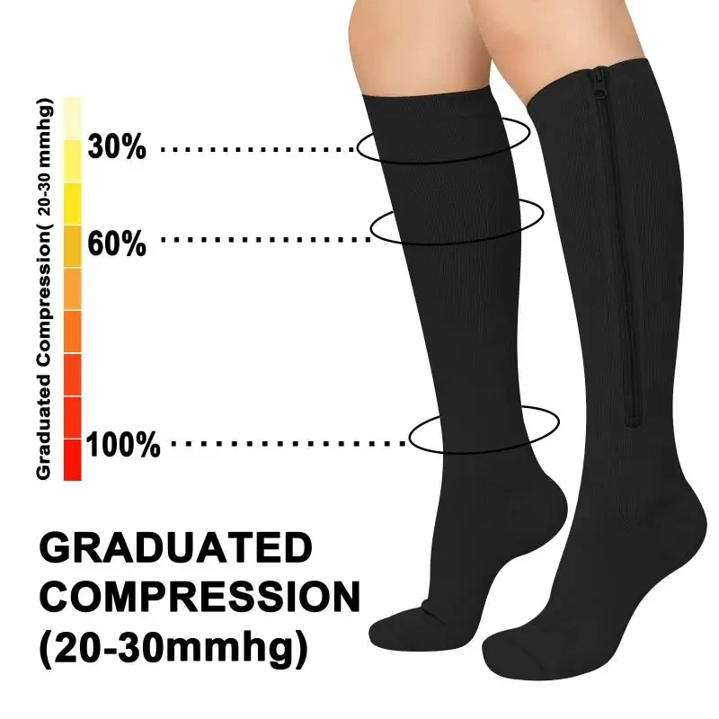 Compression Stockings Sports Pressure Long Cycling Socks Zipper Professional Leg Support Thick Women Varicose Vein Socks