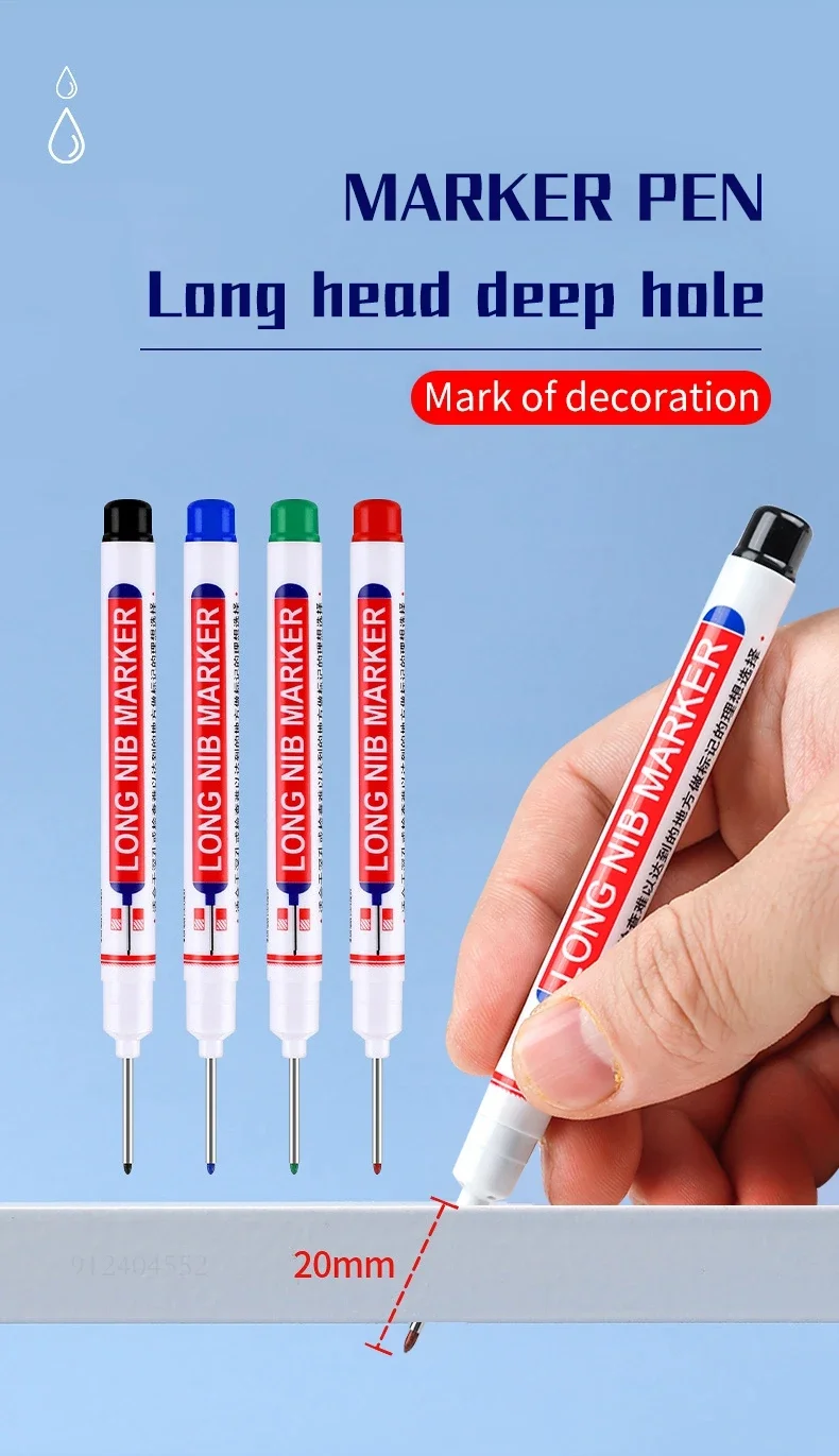 0.7mm White Paint Marker Pen 20cm Deep Hole Markers Pen Set Waterproof Permanent Oily Pens for Rock Wood Metal Glass Tiles