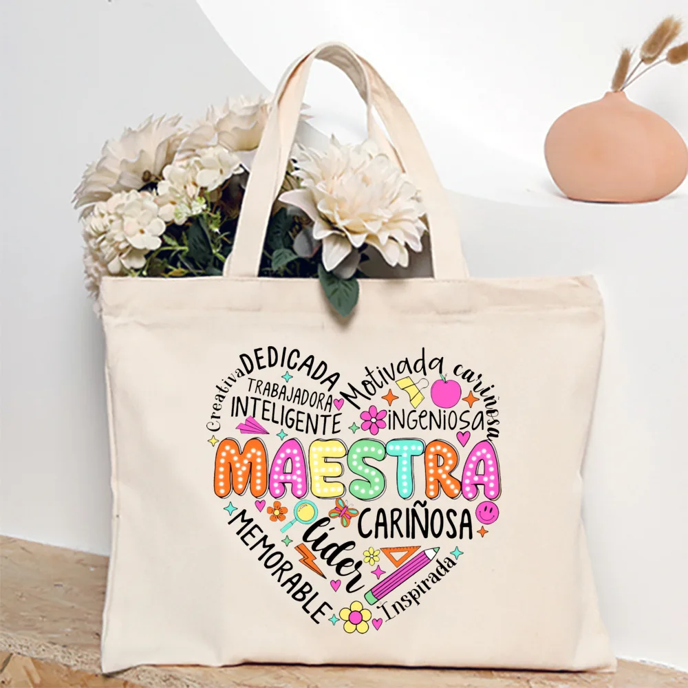Spanish Maesttra Print Tote Bag Portable Zipper Pouches Large Capacity Travel Shower Handbag Commuting To Work Teacher Handbag