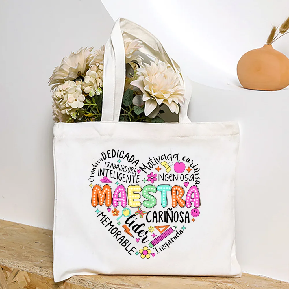 Spanish Maesttra Print Tote Bag Portable Zipper Pouches Large Capacity Travel Shower Handbag Commuting To Work Teacher Handbag