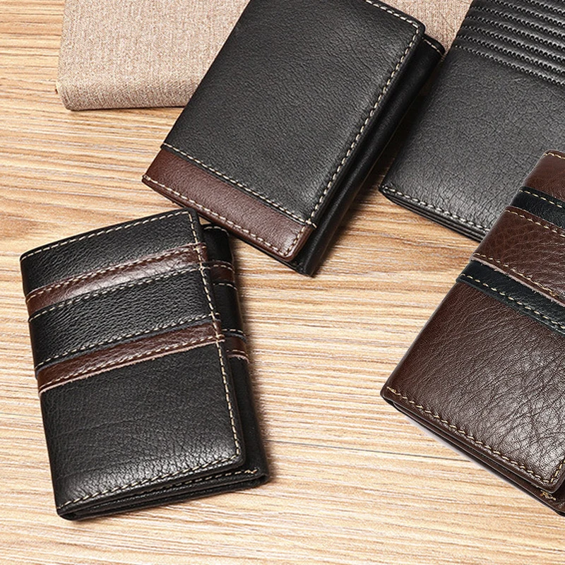 Men's Genuine Leather RFID Wallet - Tri-Fold Clutch with Multi-Card Slots & Coin Purse, Secure Money Organizer