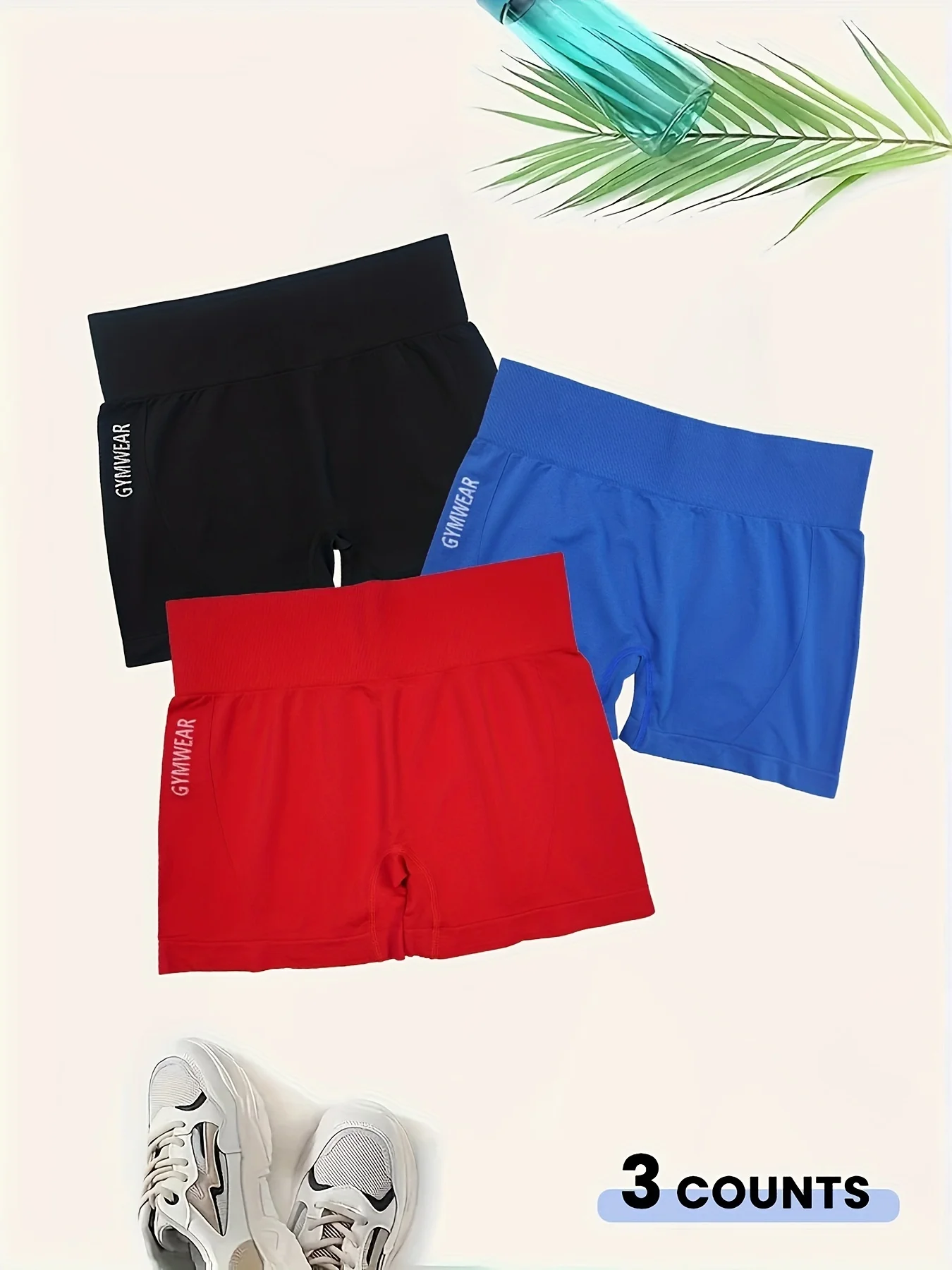 3PCS Fitness Shorts Female Tight Cycling Yoga Breathable Sports Pants High Waist Shorts