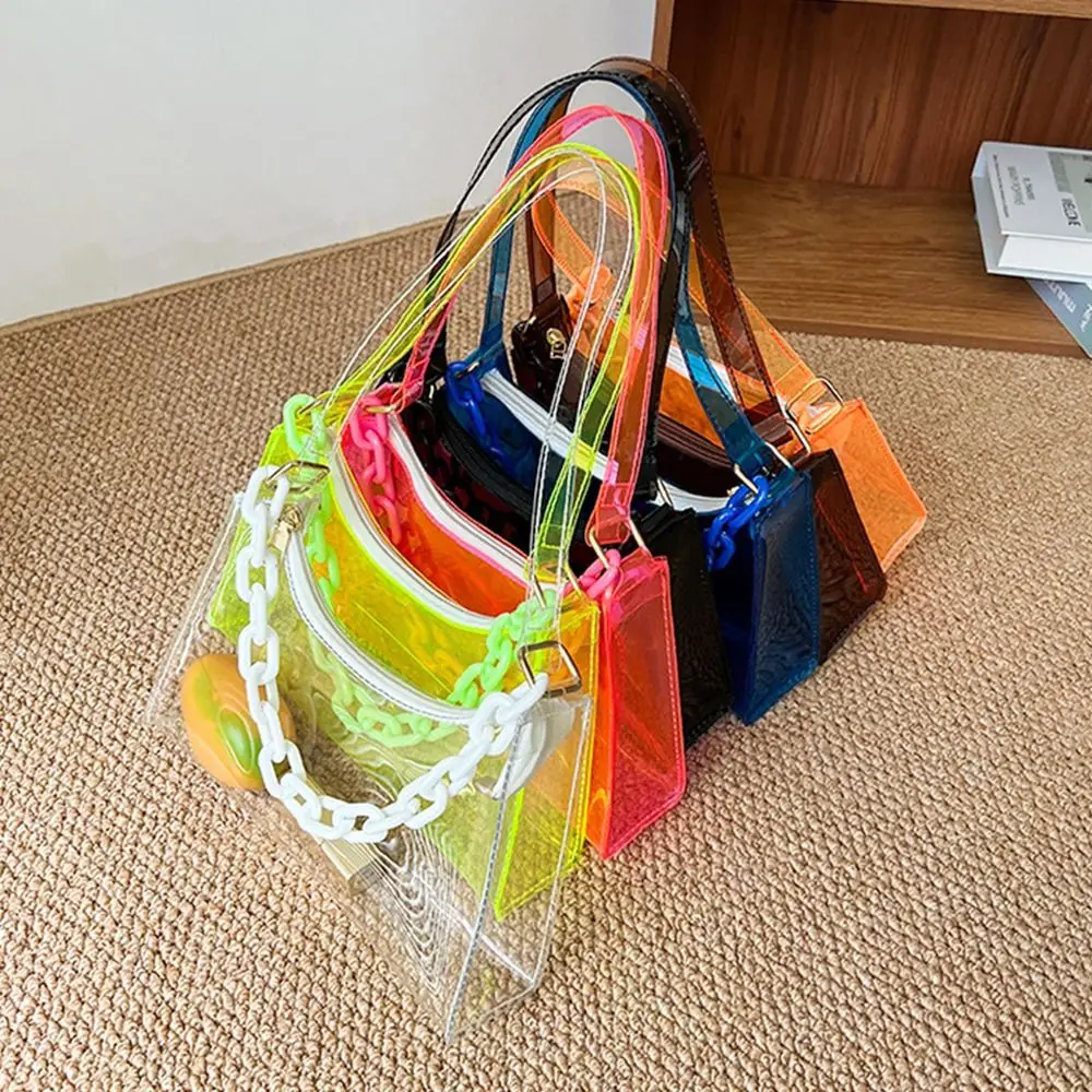 Fashion Ladies Jelly Bags PVC Clear Bag Underarm Bags Casual Women Summer Handbags Purse Cell Phone Shoulder Bag
