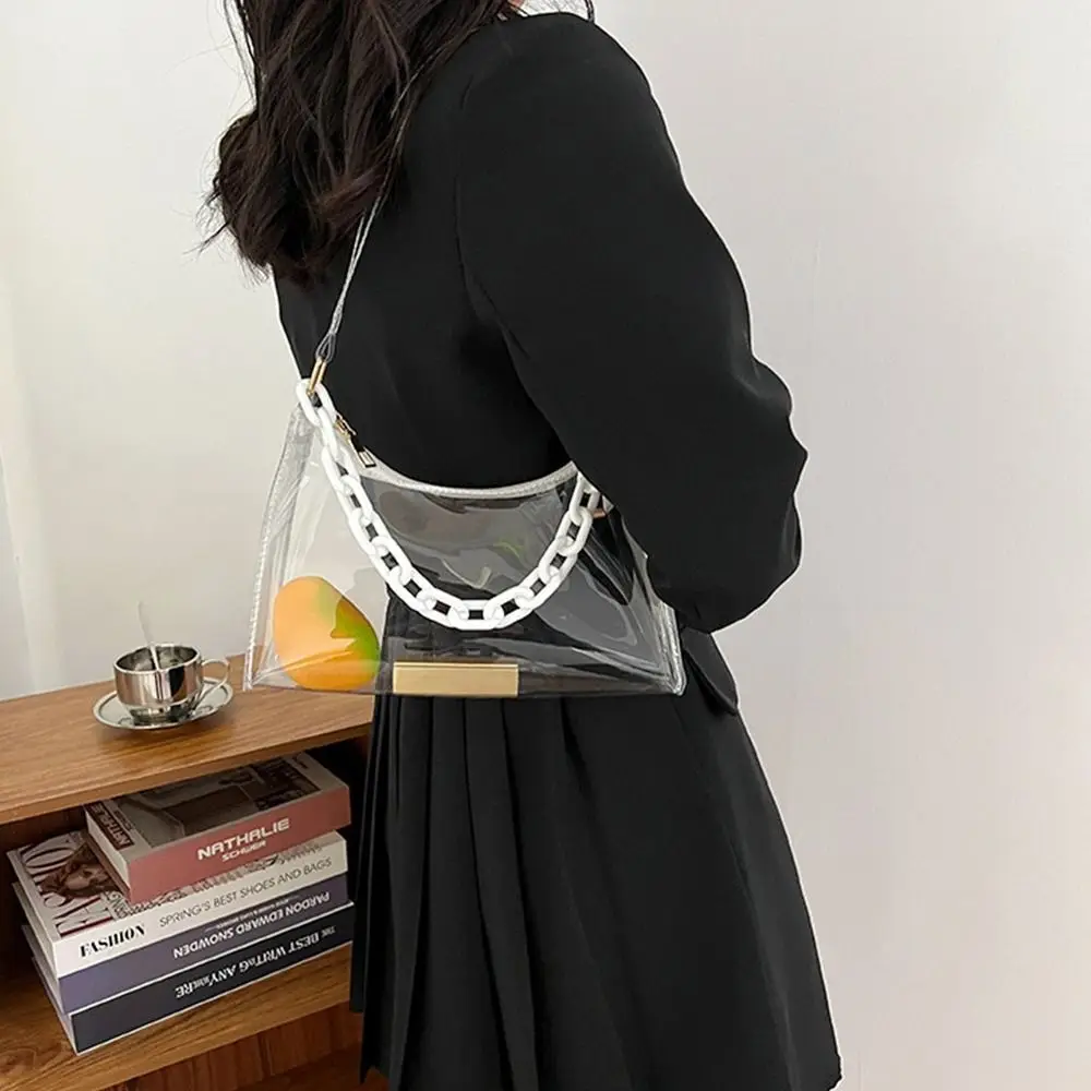 Fashion Ladies Jelly Bags PVC Clear Bag Underarm Bags Casual Women Summer Handbags Purse Cell Phone Shoulder Bag