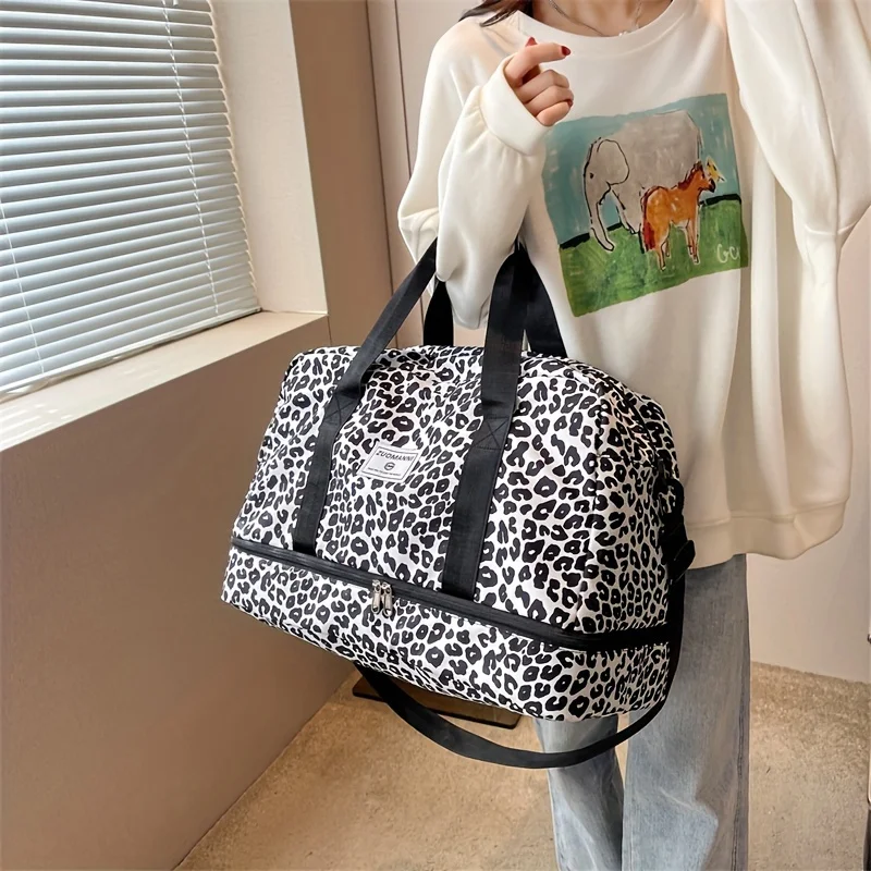 Spacious & Durable Women's Carry-On Travel Bag with Animal Print Nylon Large Capacity Sports Gym Bag Weekend Overnight Bag