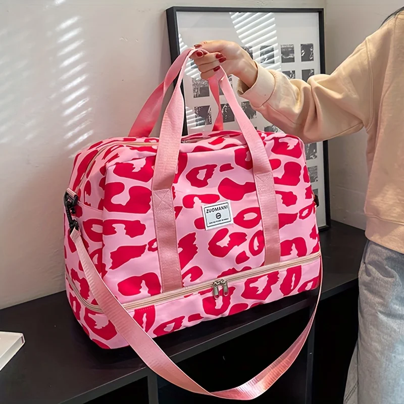 Spacious & Durable Women's Carry-On Travel Bag with Animal Print Nylon Large Capacity Sports Gym Bag Weekend Overnight Bag