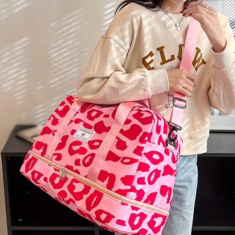 Spacious & Durable Women's Carry-On Travel Bag with Animal Print Nylon Large Capacity Sports Gym Bag Weekend Overnight Bag