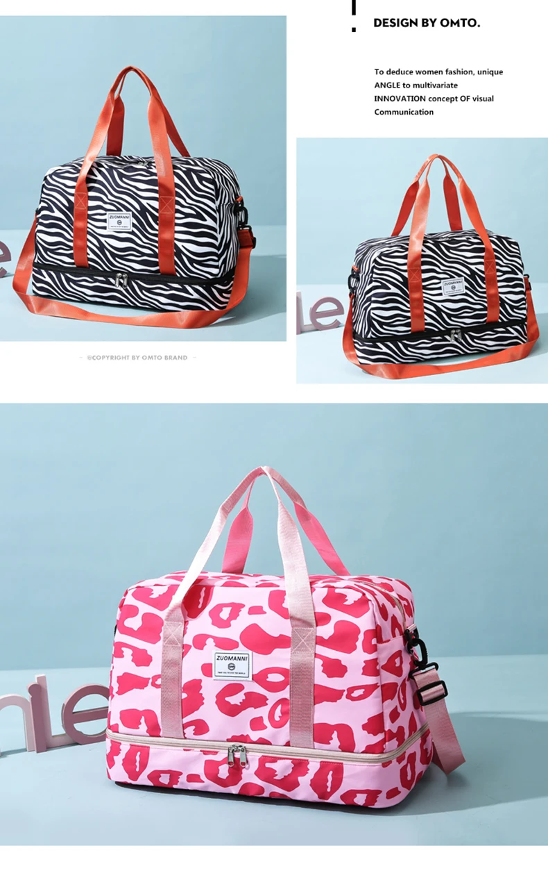 Spacious & Durable Women's Carry-On Travel Bag with Animal Print Nylon Large Capacity Sports Gym Bag Weekend Overnight Bag