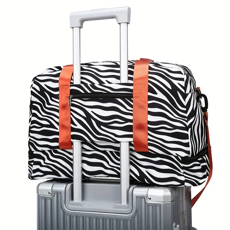 Spacious & Durable Women's Carry-On Travel Bag with Animal Print Nylon Large Capacity Sports Gym Bag Weekend Overnight Bag
