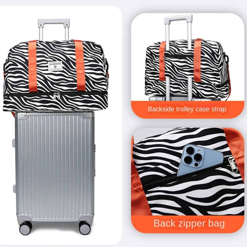 Spacious & Durable Women's Carry-On Travel Bag with Animal Print Nylon Large Capacity Sports Gym Bag Weekend Overnight Bag