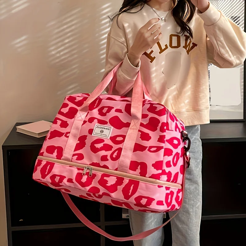 Spacious & Durable Women's Carry-On Travel Bag with Animal Print Nylon Large Capacity Sports Gym Bag Weekend Overnight Bag