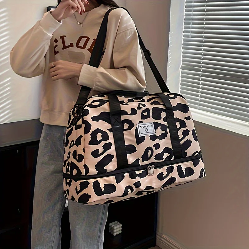 Spacious & Durable Women's Carry-On Travel Bag with Animal Print Nylon Large Capacity Sports Gym Bag Weekend Overnight Bag