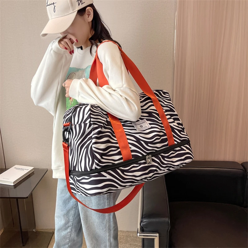 Spacious & Durable Women's Carry-On Travel Bag with Animal Print Nylon Large Capacity Sports Gym Bag Weekend Overnight Bag