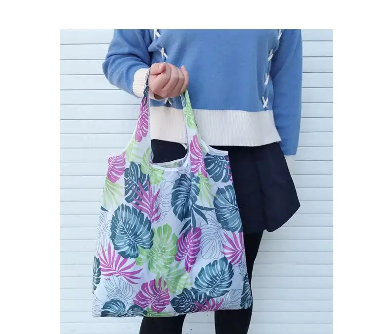 Women's Foldable Cat Flower Pattern Large Shopping Bag Washable Leopard Print Reusable Easy To Carry Capacity Handbags Pouch