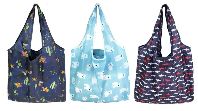 Women's Foldable Cat Flower Pattern Large Shopping Bag Washable Leopard Print Reusable Easy To Carry Capacity Handbags Pouch