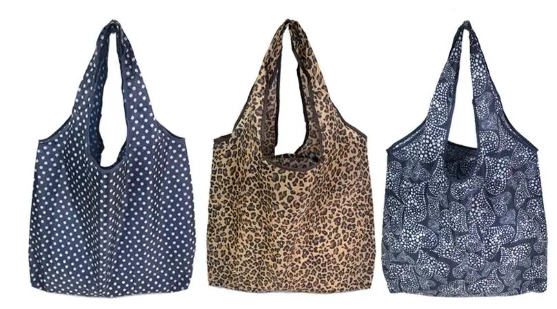 Women's Foldable Cat Flower Pattern Large Shopping Bag Washable Leopard Print Reusable Easy To Carry Capacity Handbags Pouch