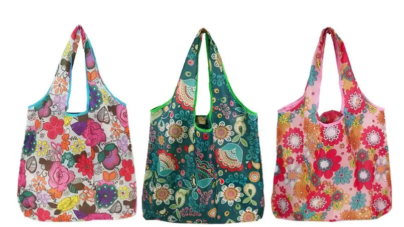 Women's Foldable Cat Flower Pattern Large Shopping Bag Washable Leopard Print Reusable Easy To Carry Capacity Handbags Pouch