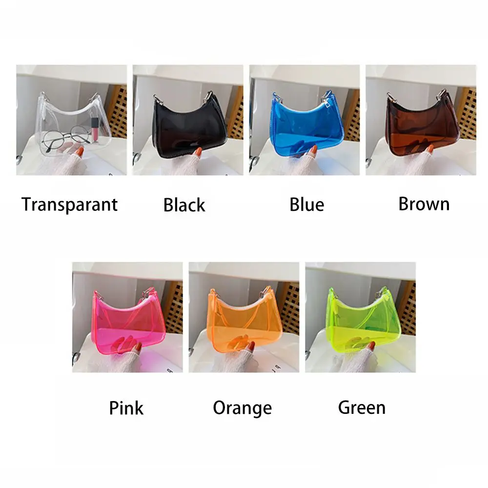 Summer Waterproof Women Fluorescent Clear Jelly Tote Bag Candy Color Clear Armpit Shoulder Bag