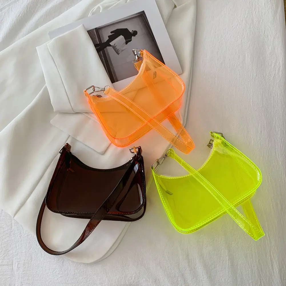 Summer Waterproof Women Fluorescent Clear Jelly Tote Bag Candy Color Clear Armpit Shoulder Bag