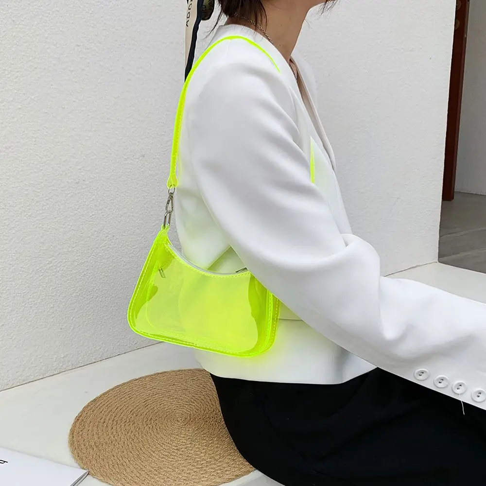 Summer Waterproof Women Fluorescent Clear Jelly Tote Bag Candy Color Clear Armpit Shoulder Bag