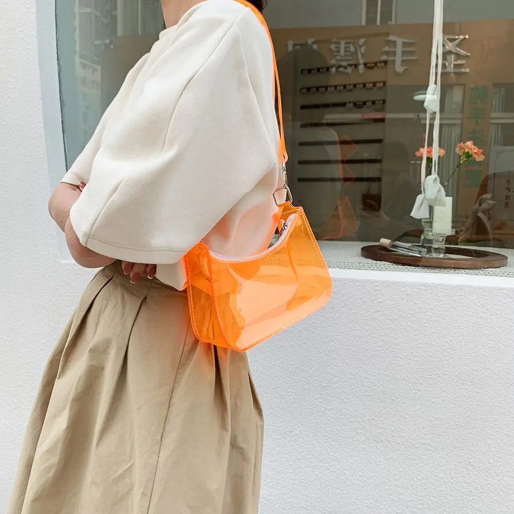 Summer Waterproof Women Fluorescent Clear Jelly Tote Bag Candy Color Clear Armpit Shoulder Bag